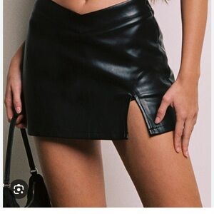 Tiger Mist Black Faux Leather Mini Skort